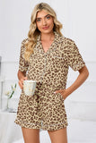 Full Size Leopard Short Sleeve Top and Shorts Lounge Set Plus Size Lingerie & Nightwear