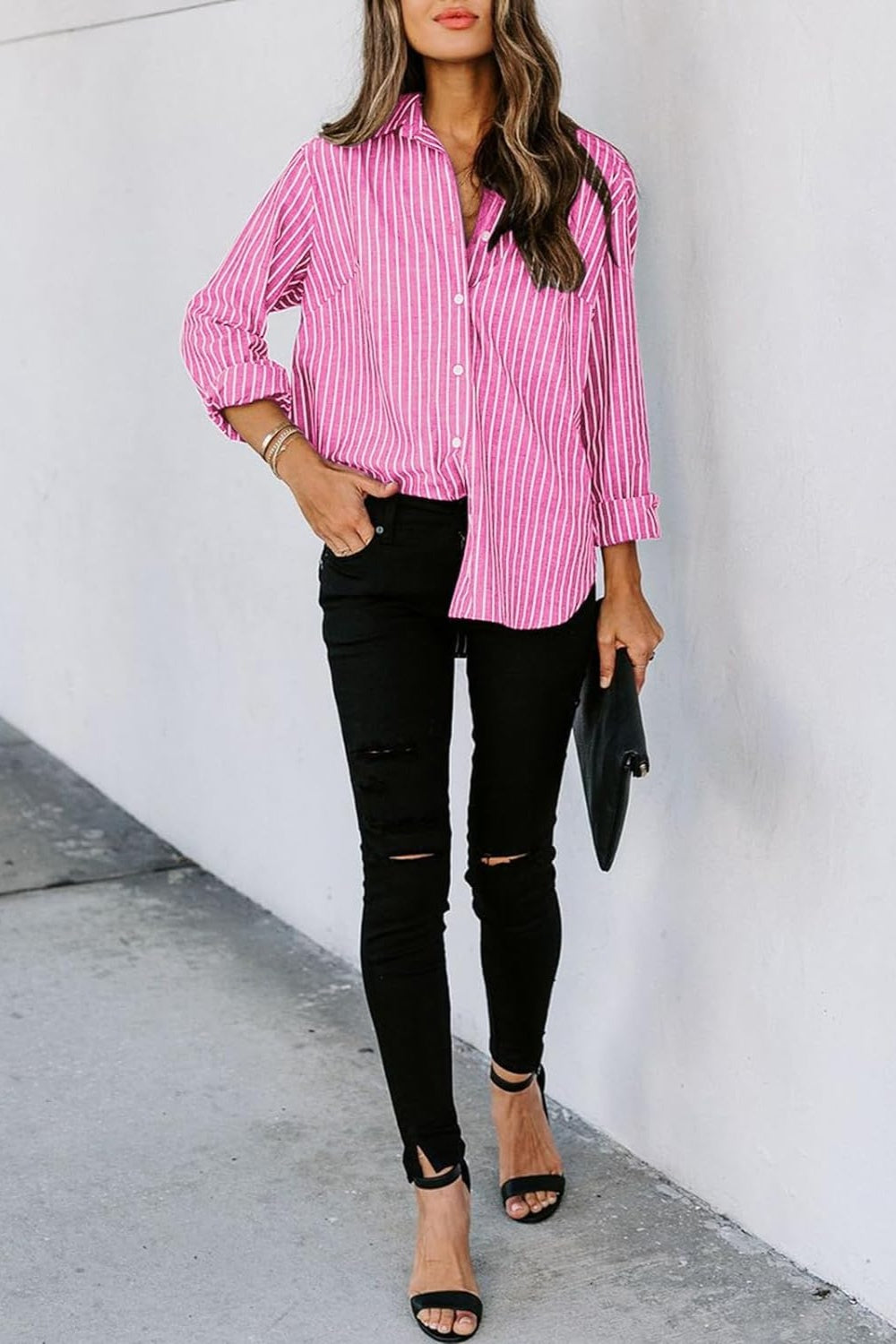 Lovelet Striped Button Up Long Sleeve Shirt 