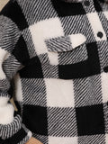 Plus Size Pocketed Plaid Collared Neck Jacket 