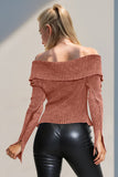 Double Take Ribbed Off-Shoulder Zip Up Long Sleeve Cardigan 