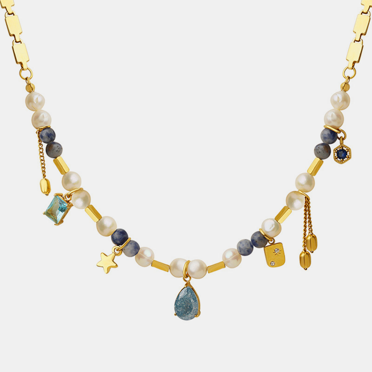 18K Gold-Plated Beaded Charm Necklace 