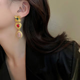 Copper Inlaid Rhinestone Vintage Earrings 