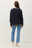 Be Cool Contrast Trim Cable-Knit V-Neck Cardigan 