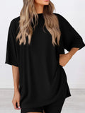 Full Size Oversized Slit Round Neck Top and Shorts Lounge Set Plus Size Lingerie & Nightwear