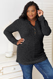 Double Take Notched Neck Ribbed Long Sleeve T-Shirt 