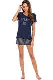Graphic Round Neck Top and Striped Shorts Lounge Set Lingerie & Nightwear