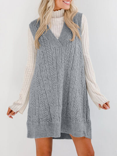 Lovelet Cable Knit V-Neck Mini Sweater Overall Dress Dresses