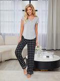 V-Neck Short Sleeve Top and Pants Lounge Set Lingerie & Nightwear