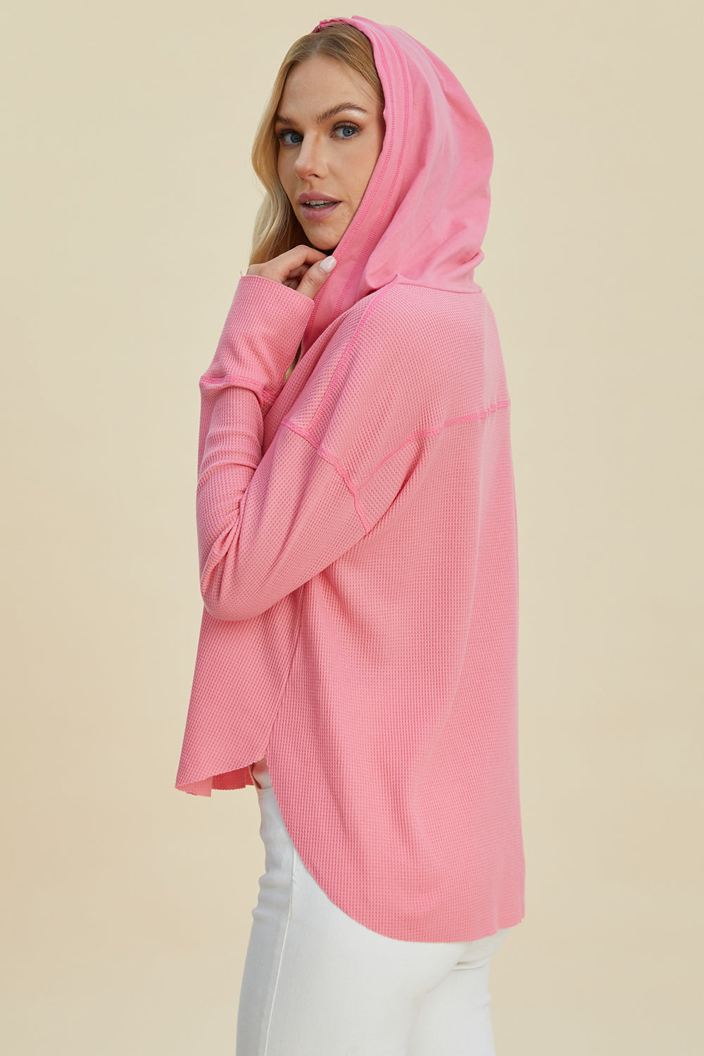 Double Take Full Size High-Low Dropped Shoulder Long Sleeve Hoodie 