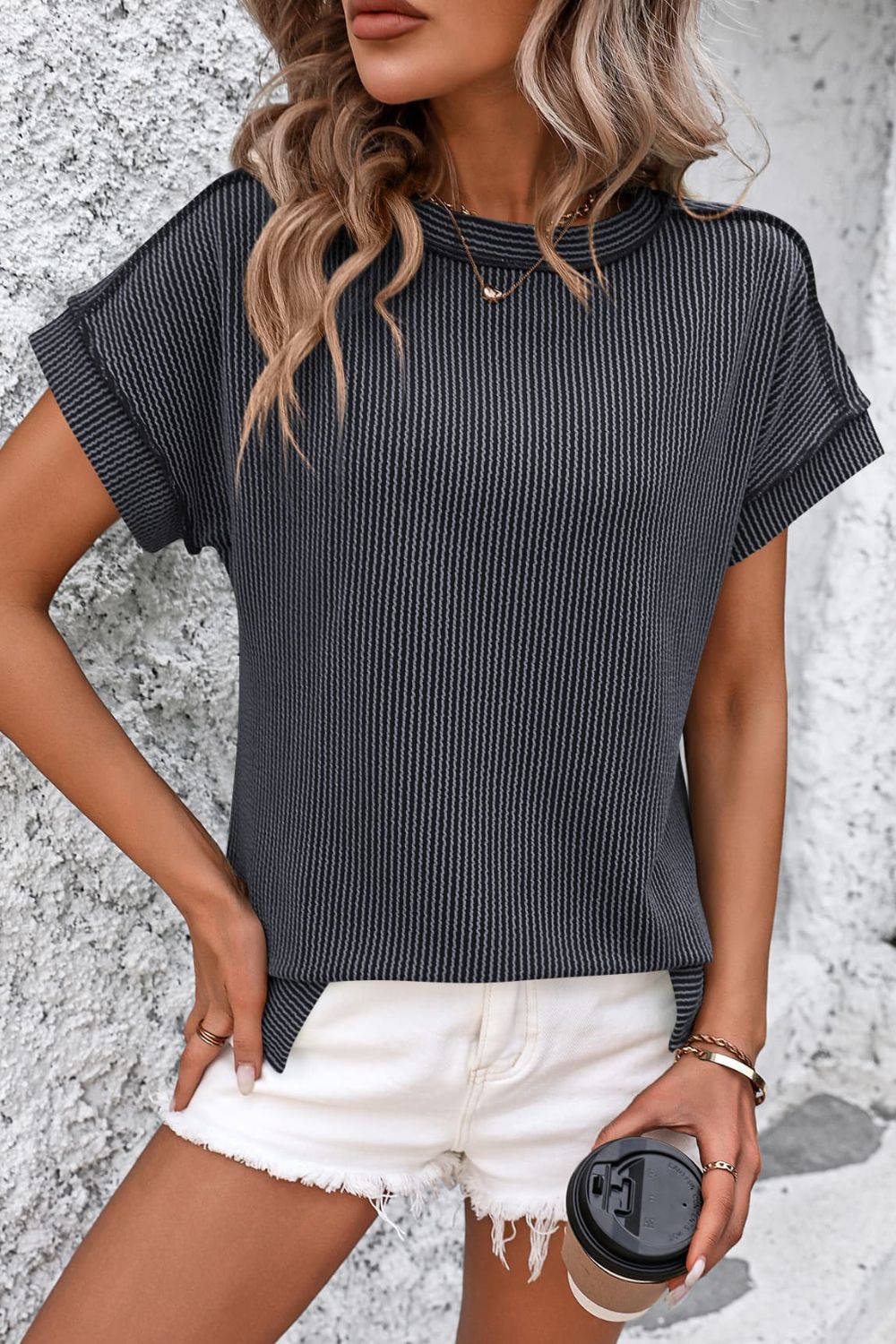 Mandy Striped Round Neck Short Sleeve T-Shirt 