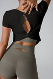 Cutout Round Neck Short Sleeve Active T-Shirt 
