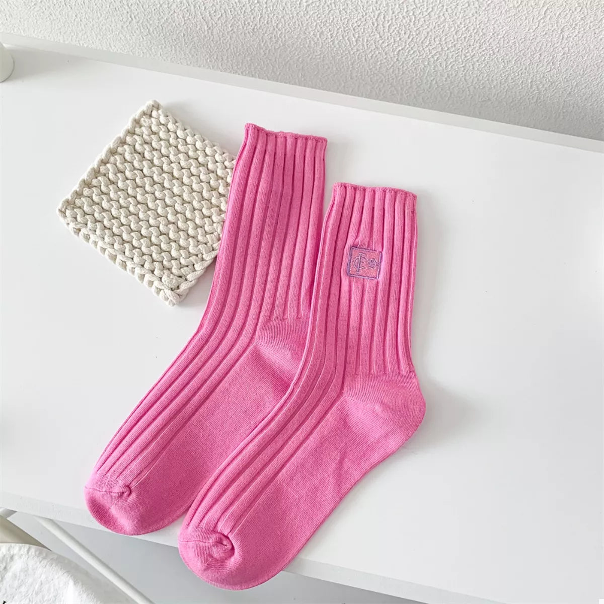 Breathable Ribbed Knit Crew Socks Lingerie & Nightwear