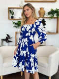 Double Take Full Size Floral Ruffle Hem Smocked Dress with Pockets 