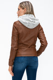 YMI Removable Faux Layered Multi-Pocket Jacket with Fuzzy Hood 