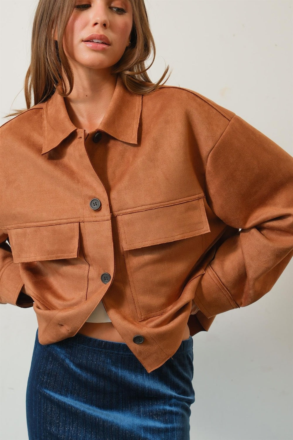 HYFVE Suede Button Down Cropped Jacket 