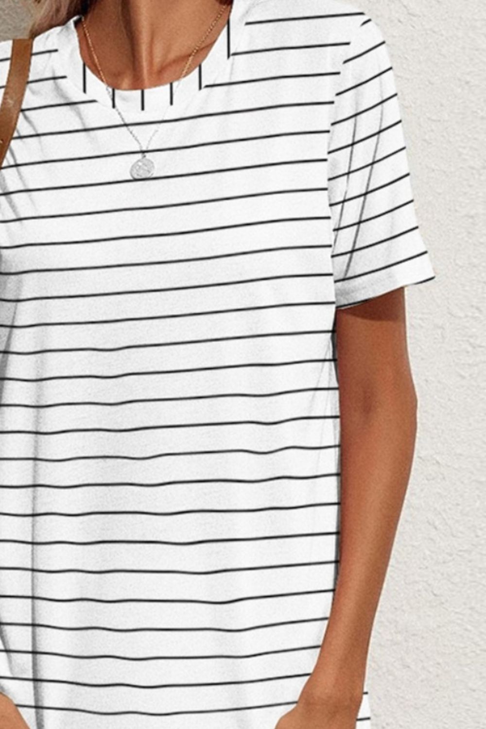 FAM-FAM Pocketed Striped Round Neck Short Sleeve Dress 