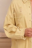 POL Button Down Raw Hem Distressed Shacket 