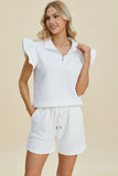 Double Take Full Size Texture Flounce Sleeve Top and Shorts Set 