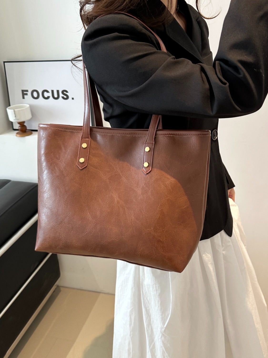 PU Leather Medium Shoulder Bag 