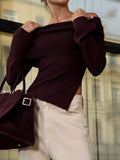 Asymmetrical Hem Off-Shoulder Long Sleeve Knit Top 