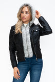 YMI Removable Faux Layered Multi-Pocket Jacket with Fuzzy Hood 