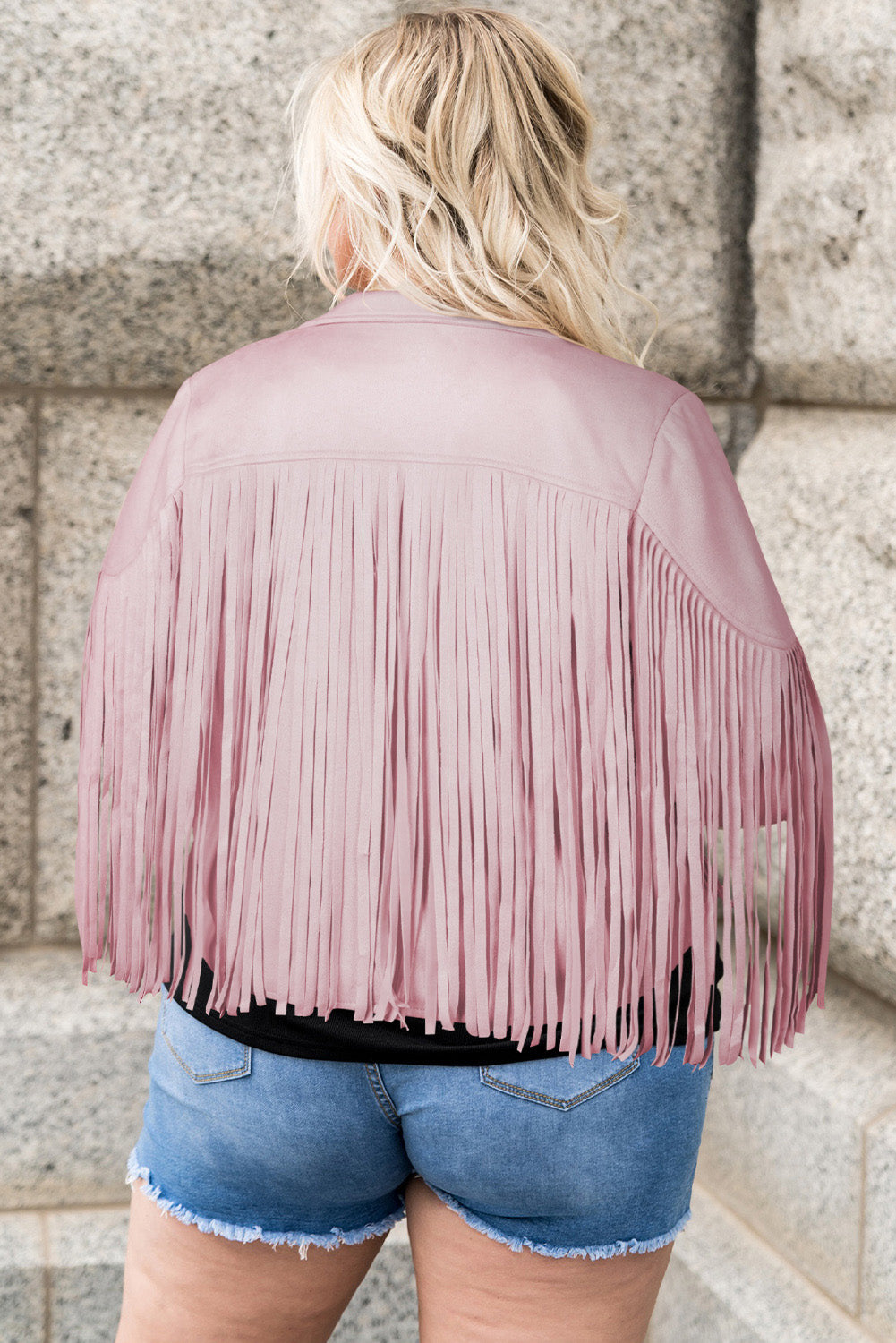 Plus Size Fringe Open Front Jacket 