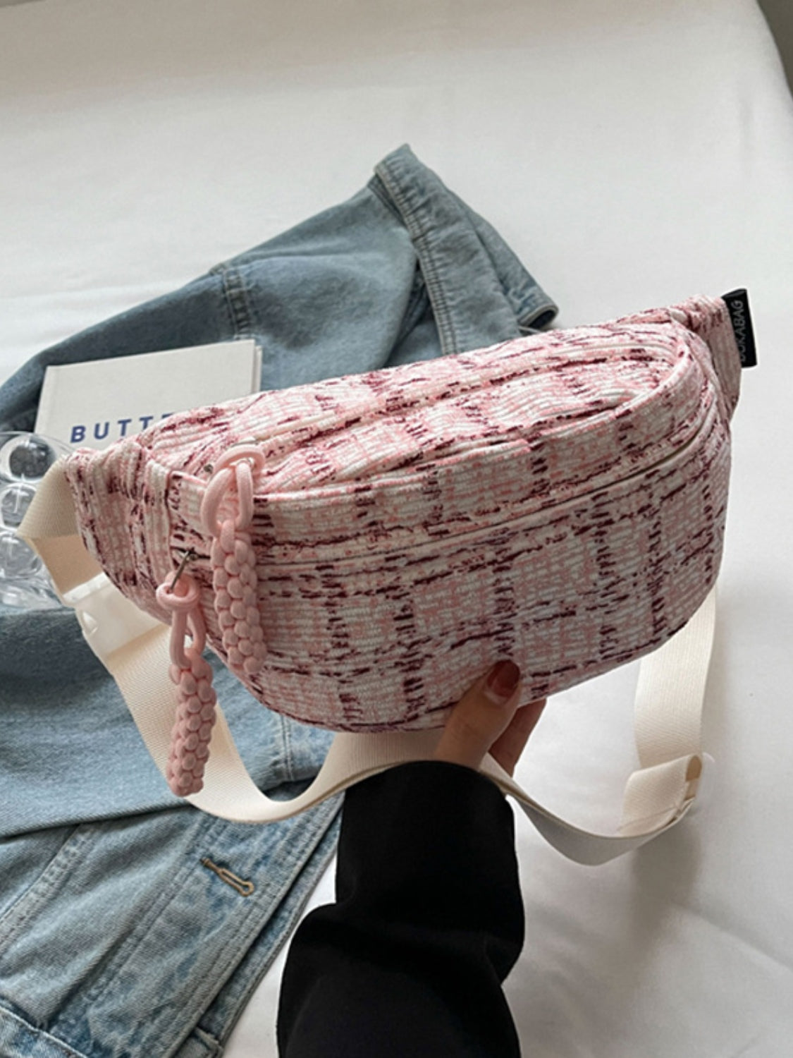 Contrast Plaid Polyester Crossbody Bag 