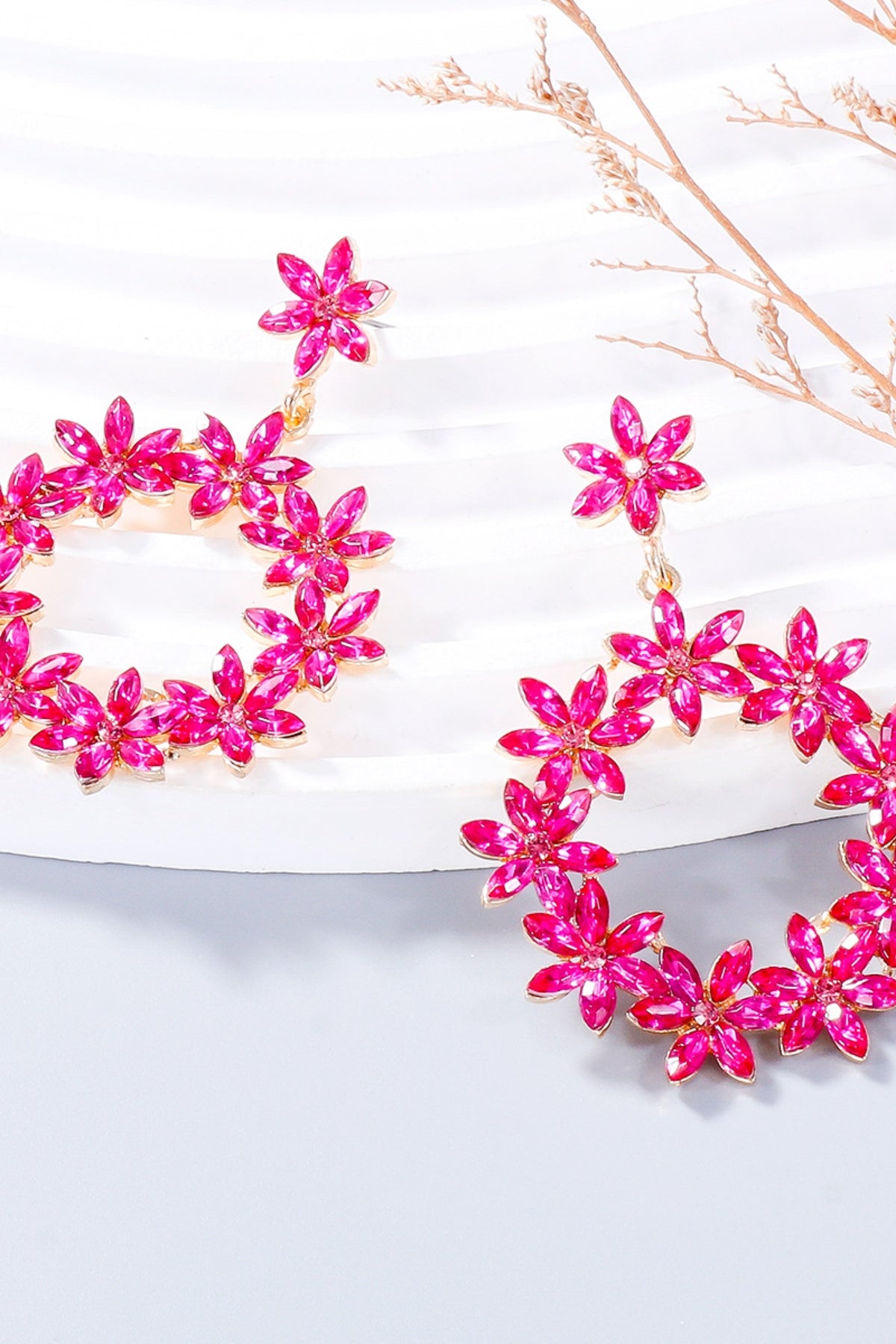 Rhinestone Flower Dangle Earrings 