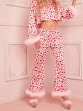 Heart Print Long Sleeve Top and Pants Lounge Set Lingerie & Nightwear