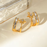 Stainless Steel Zircon Double-Layered Earrings 