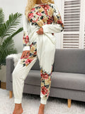 Shiny Printed Round Neck Top and Pants Lounge Set Lingerie & Nightwear