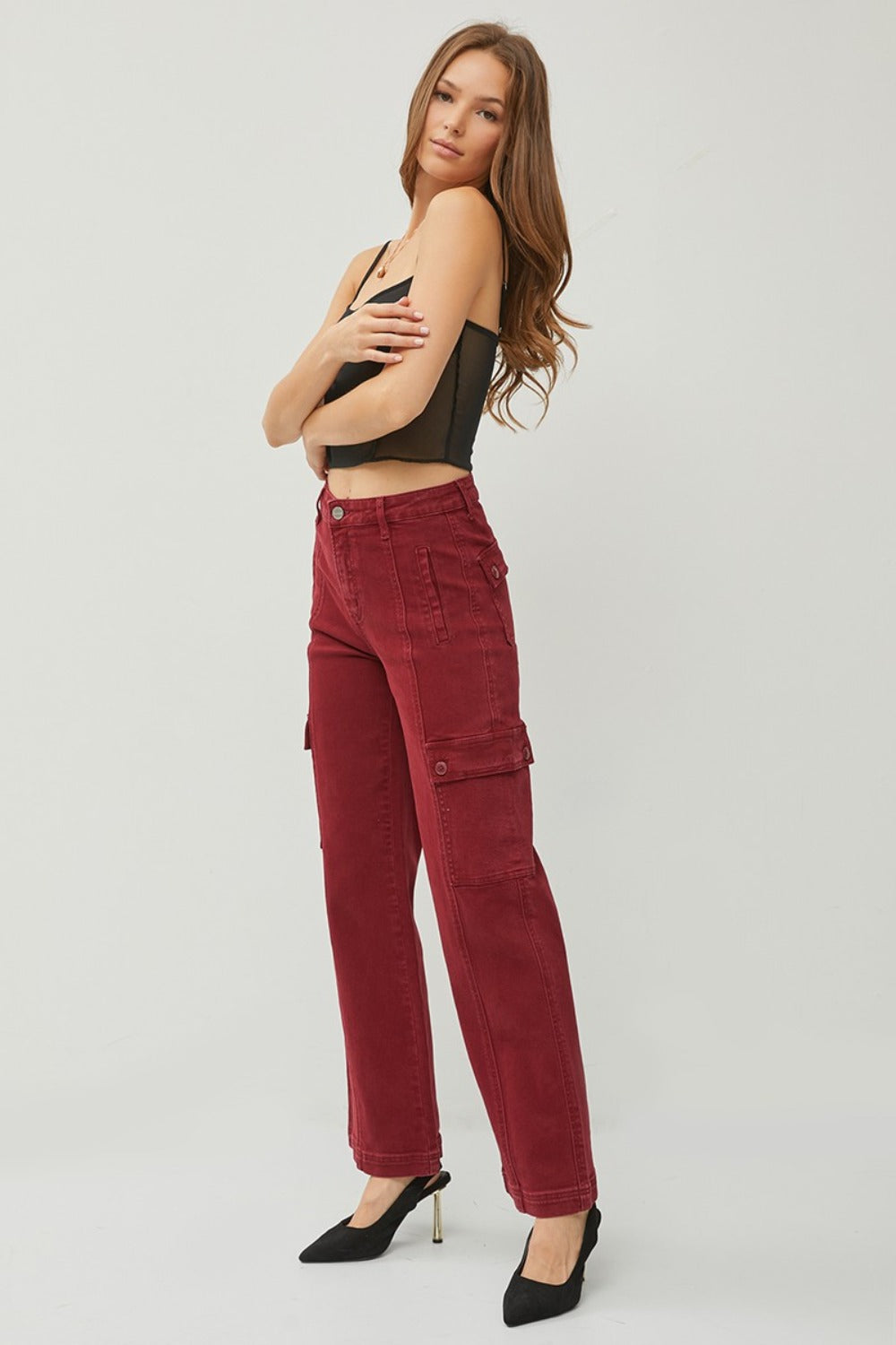 RISEN Full Size High Rise Wide Leg Cargo Jeans 