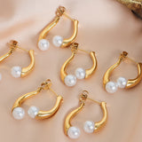 Synthetic Pearl Asymmetrical Titanium Steel Earrings 