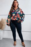 Plus Size Printed Johnny Collar Long Sleeve Blouse 