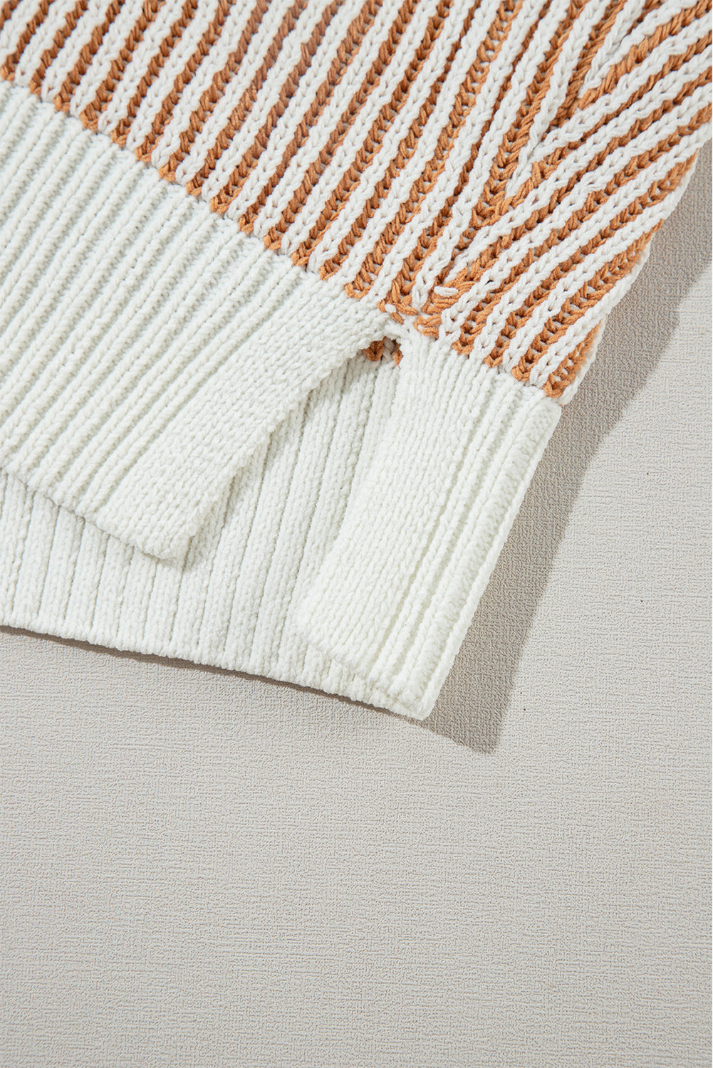 Chestnut Striped Textured Knit Contrast Edge Loose Sweater Sweaters & Cardigans/Sweaters