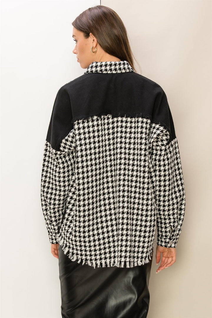 HYFVE Houndstooth Contrast Raw Hem Jacket 