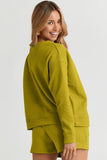 Double Take Full Size Texture Long Sleeve Top and Drawstring Shorts Set 