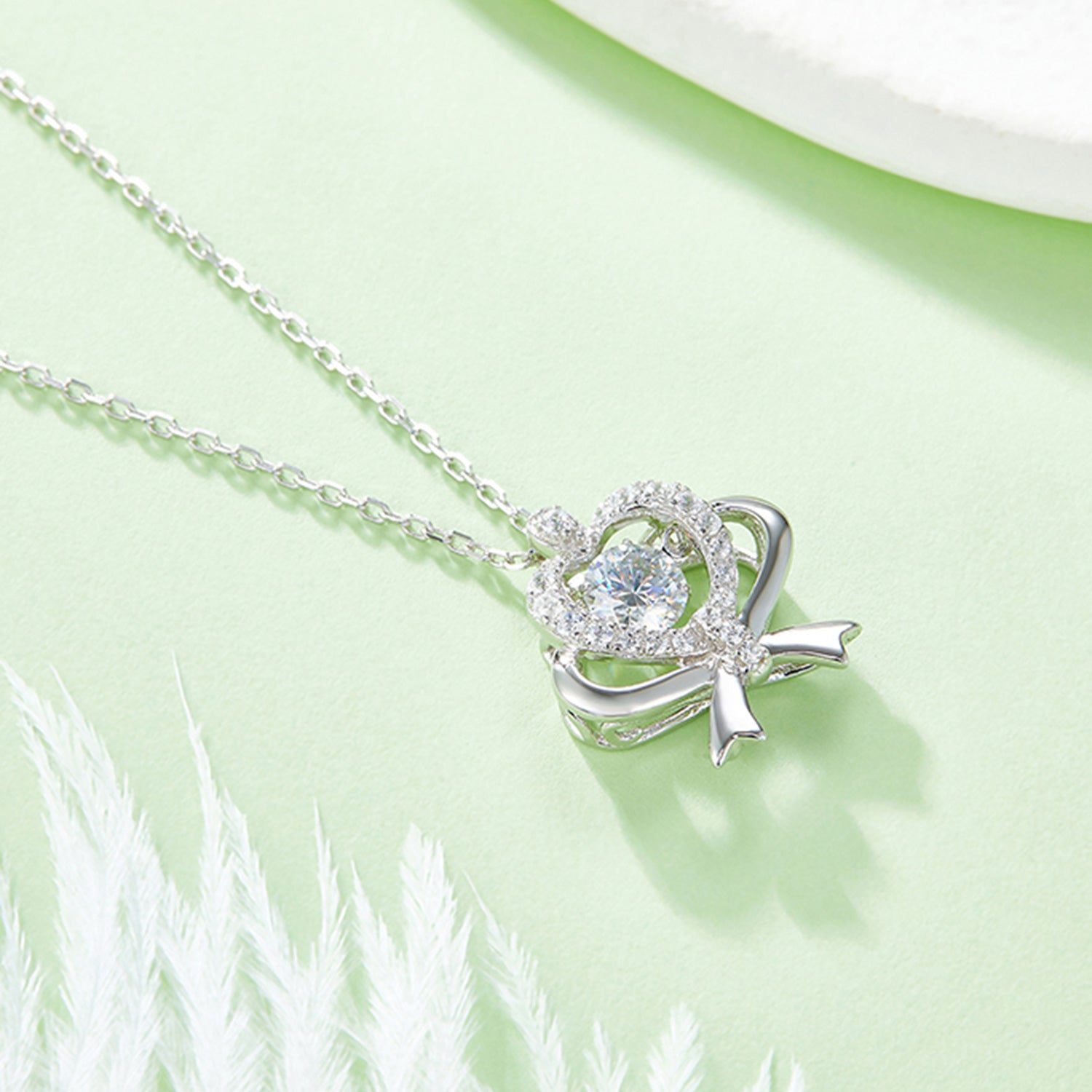 Moissanite 925 Sterling Silver Bow & Heart Necklace 