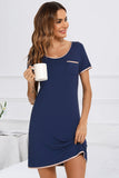 Contrast Trim Pocketed Round Neck Lounge Dress 