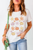 Pumpkin & Flower Round Neck Short Sleeve T-Shirt 