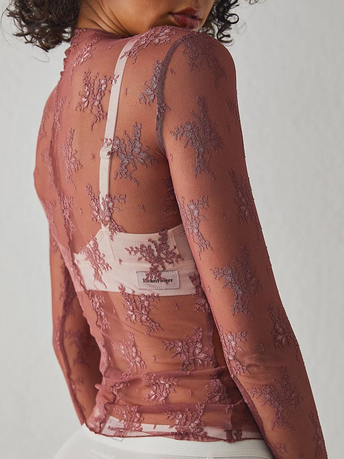 Lace Mock Neck Long Sleeve Blouse 