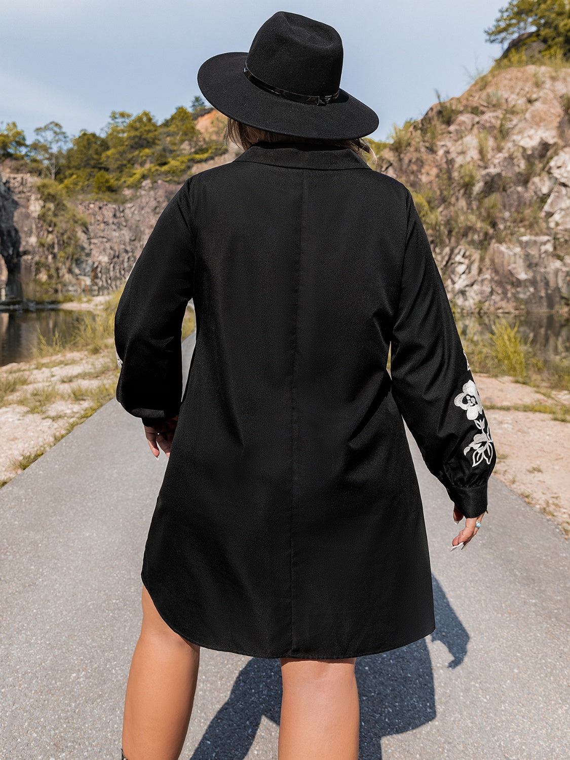 Plus Size Embroidered Long Sleeve Mini Dress 