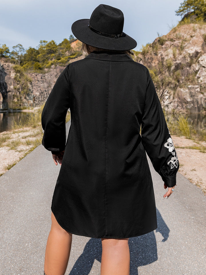 Plus Size Embroidered Long Sleeve Mini Dress 