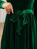 Tie Front Round Neck Long Sleeve Maxi Dress Dresses