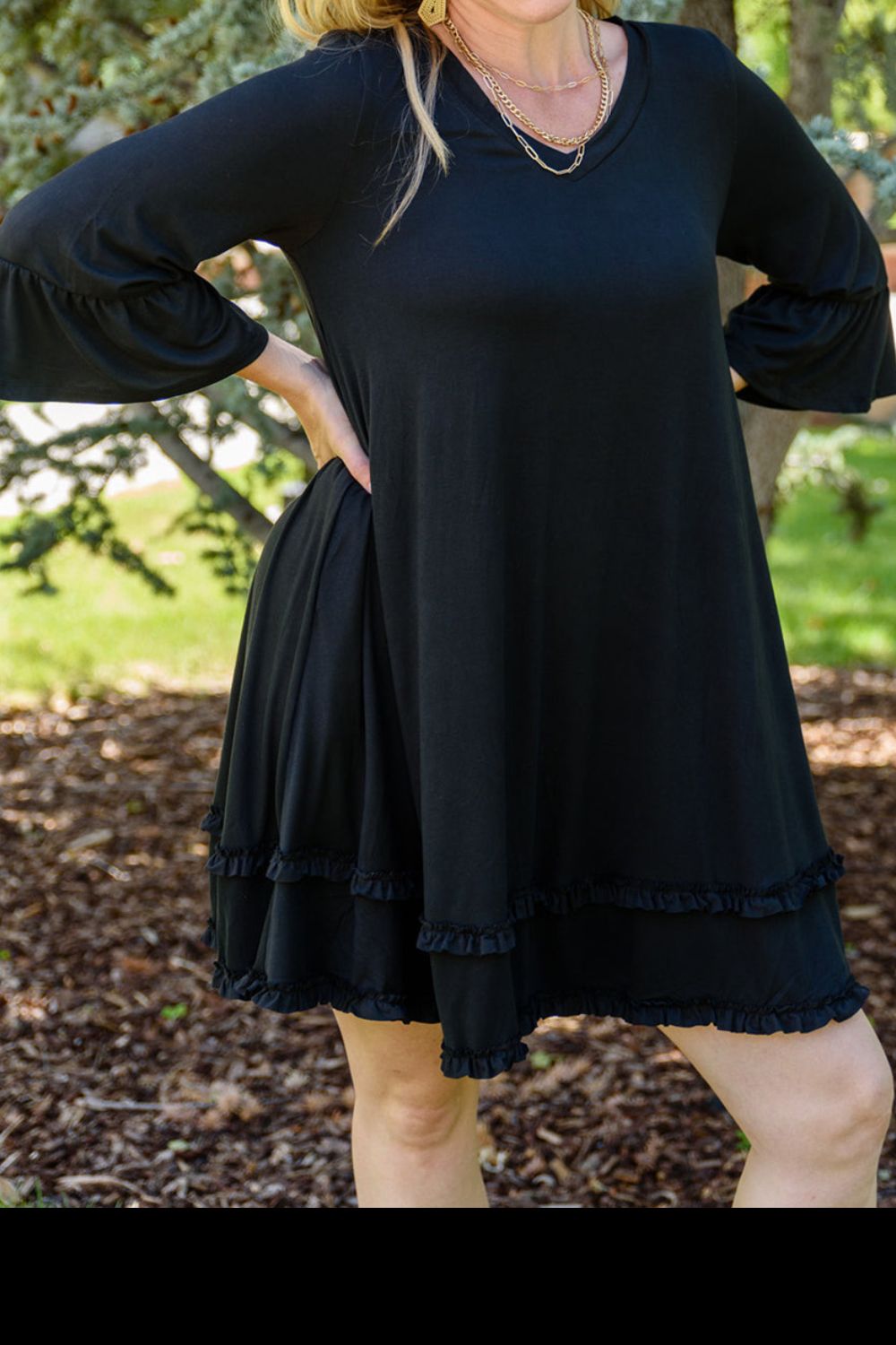 Plus Size Frill Trim Flounce Sleeve Dress 
