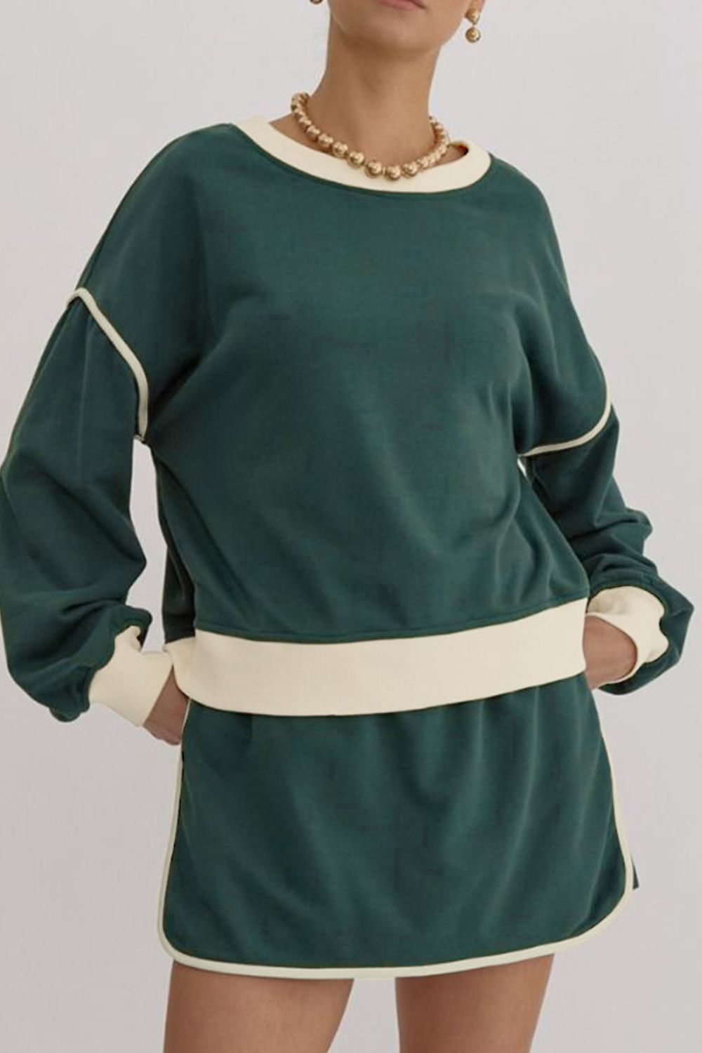Contrast Trim Round Neck Top and Skort Set 