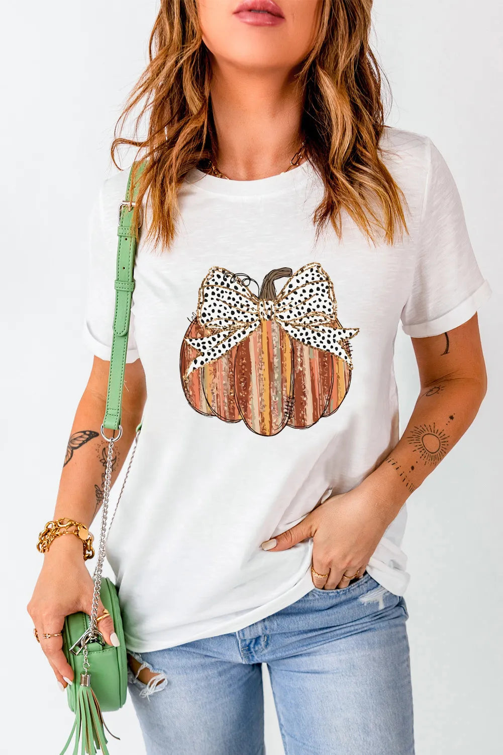 Full Size Pumpkin Round Neck Short Sleeve T-Shirt 