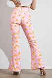 Printed High Waist Flare Pants with Pockets 