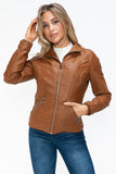 YMI Faux Layered Double-Zipper Jacket with Fuzzy Hood 