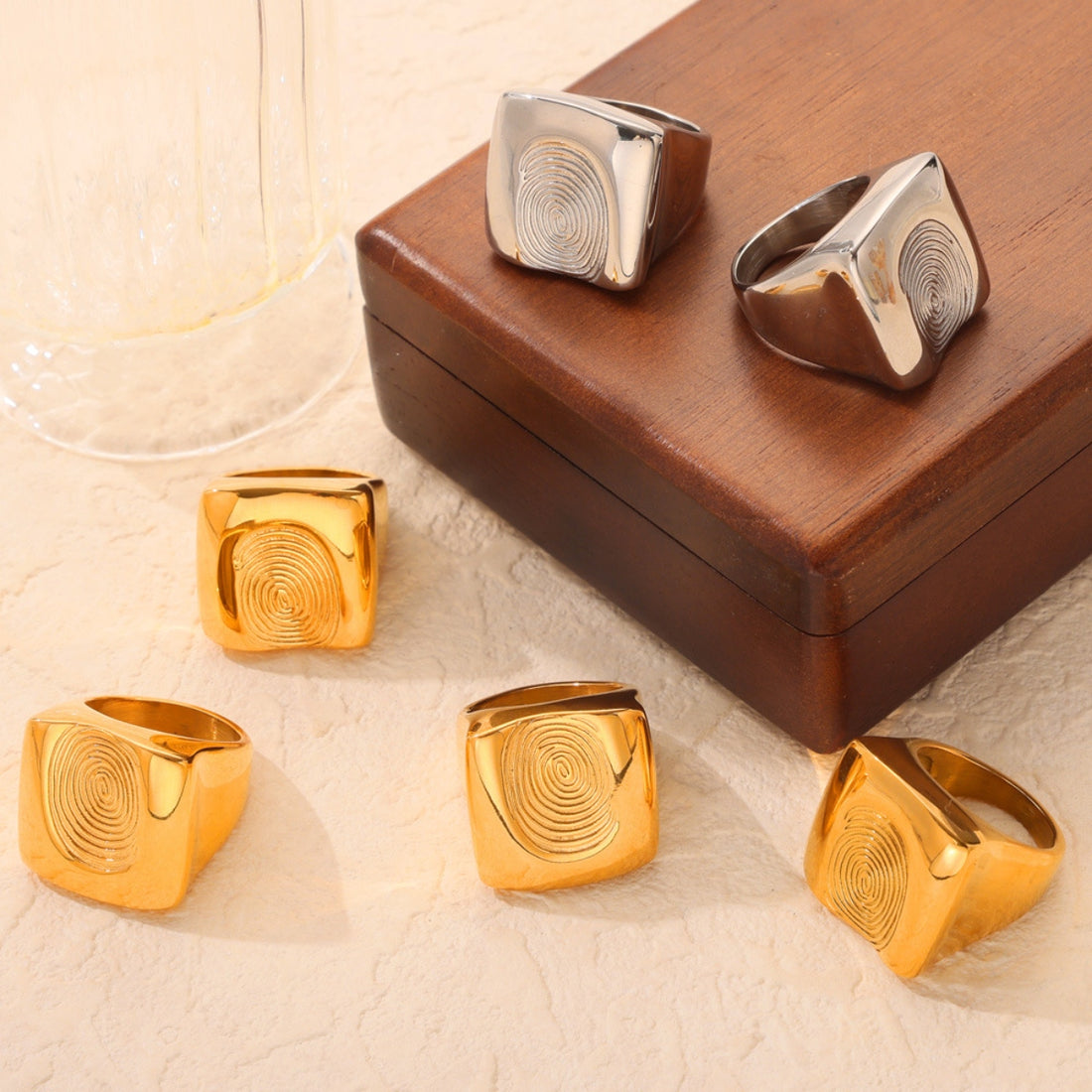 Titanium Steel Fingerprint Signet Ring 